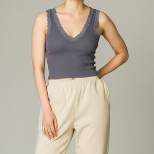 Brandy Melville Charcoal Lace-Edged Tank